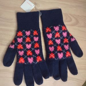J Crew Crewcuts Sweater Knit Pink Red Hearts Navy Gloves